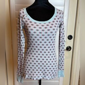 Free People Floral Waffle Knit Thermal Long Sleeve Shirt